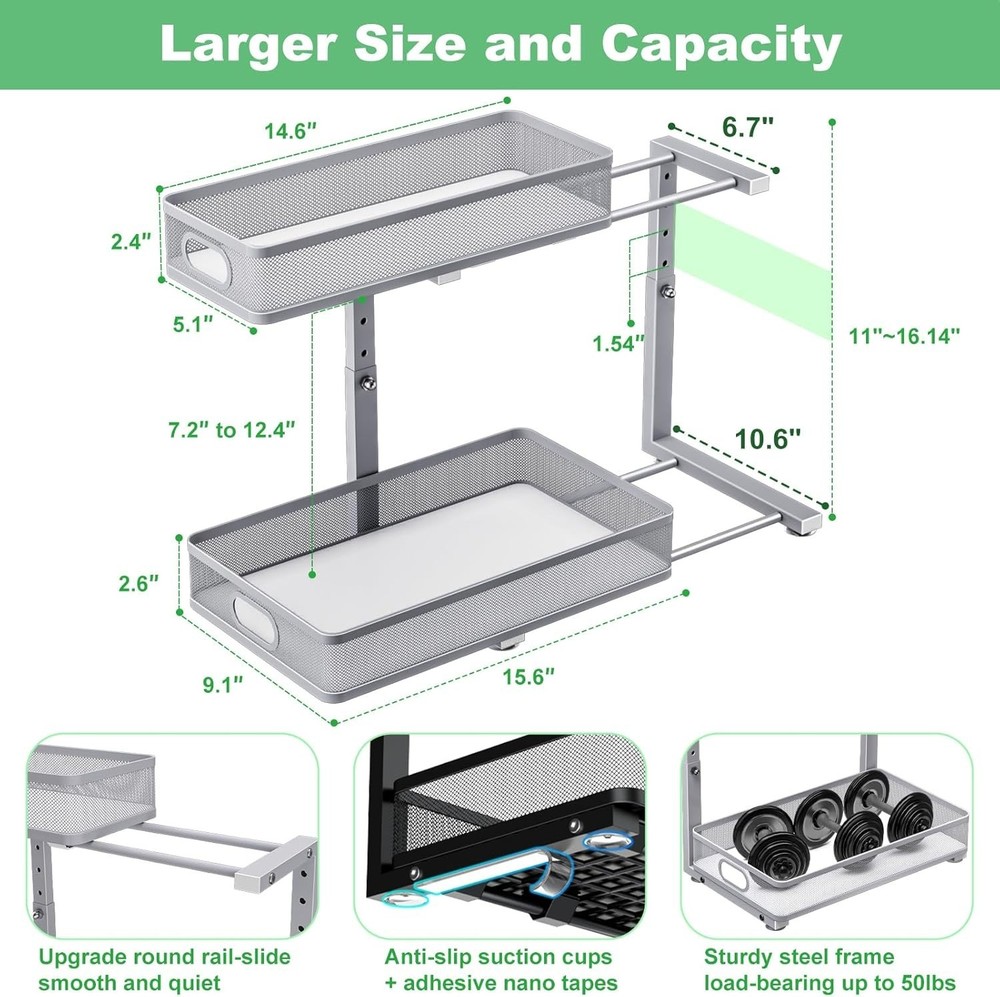 Slide-Out Under Sink Organizers - 2-Tier, Adjustable Storage for Kitchen & Bath