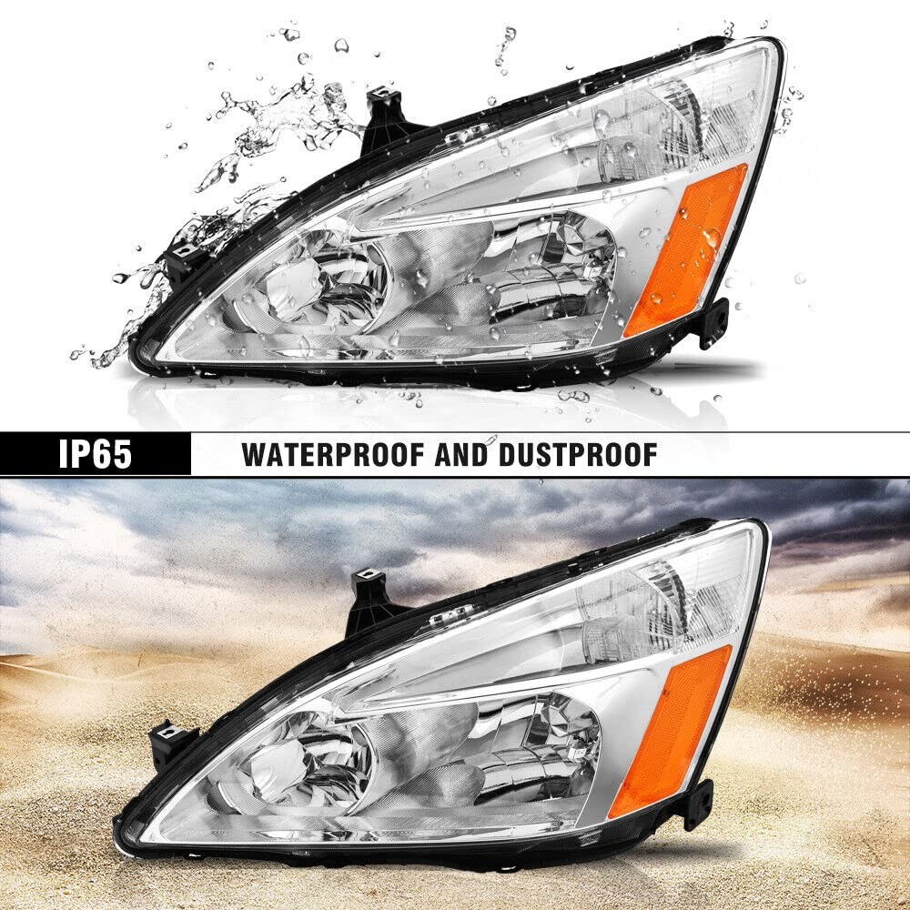 Accord 2003 - 2007 车头灯铬合金外壳琥珀色反射器透明镜头 LH 右握