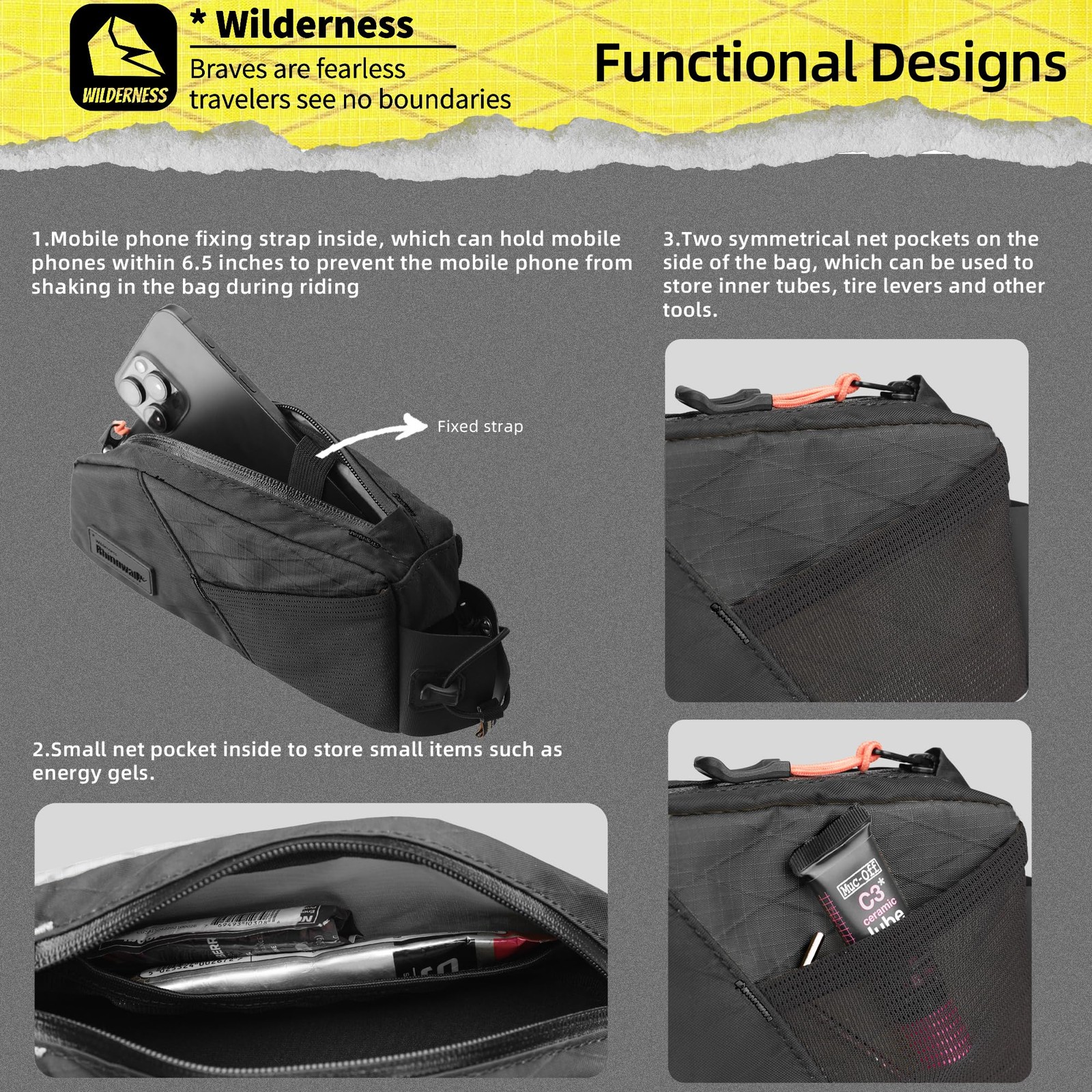 Bike Top Tube Bag Bicycle Front Frame Bag Waterproof Bike Bag 1.2L with Dual ...