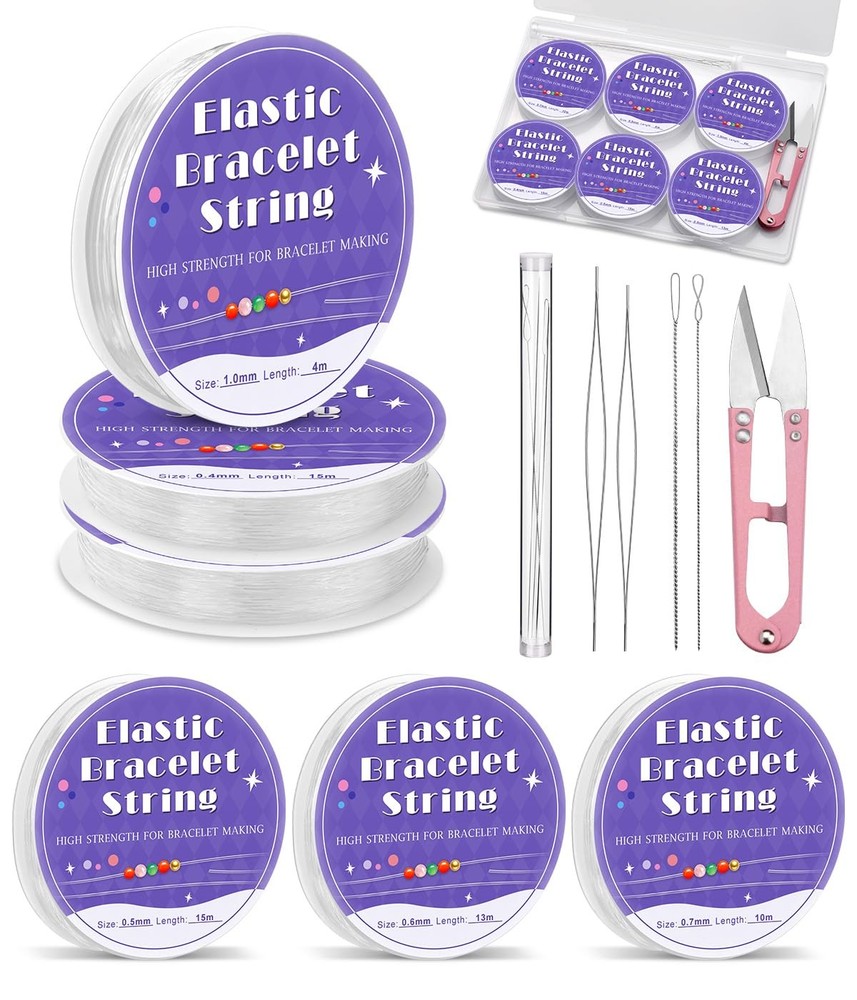 UOOU 6 Size Elastic String for Bracelets, 0.4 mm - 1 mm, White