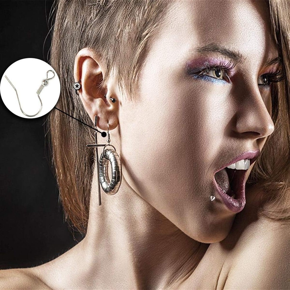 Transparent Storage Box with 120 Silver Plated Earring Hooks for DIY Projects