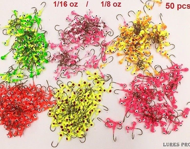 Lures Pro 50 PCs 1/32 1/16 oz 1/8 oz  Jig Heads Fishing hooks Crappie Bass sharp