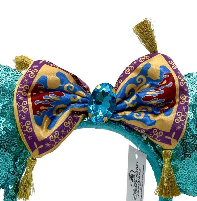 Disney-Aladdin Jasmine Magic Carpet Bow Sequin Palace Green Minnie Ears Headband