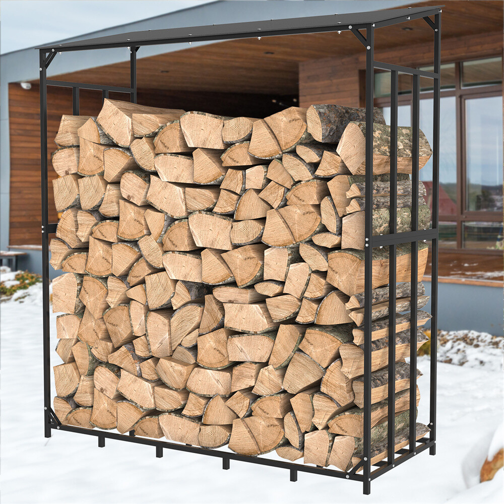 In/Outdoor Firewood Rack with Cover Firewood Storage Log Holder Heavy Duty Steel