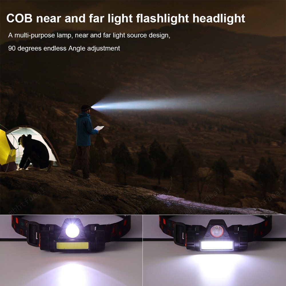 LED Headlamp Headlight USB Rechargeable Waterproof Head Light Flashlight 2 Modes