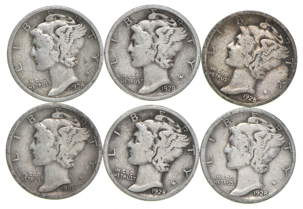 VG+ 1928 Mercury 90% Silver Dime
