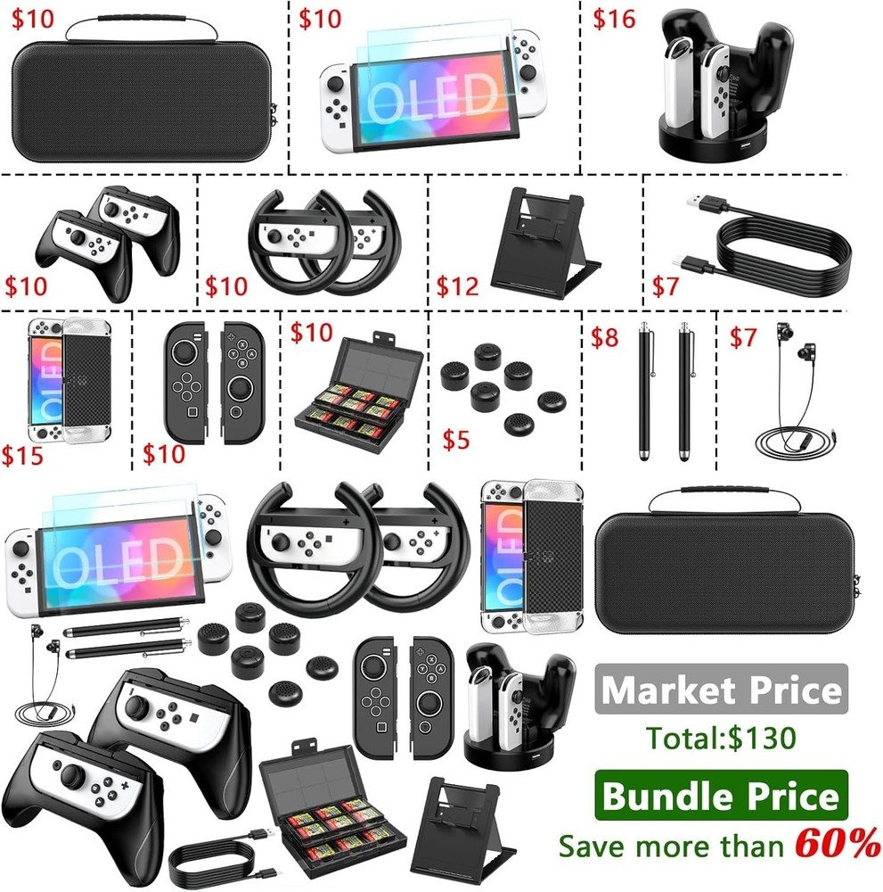 27 in 1 Upgraded Switch OLED Accessories, Switch Accessory Bundle Kit For Gift,s