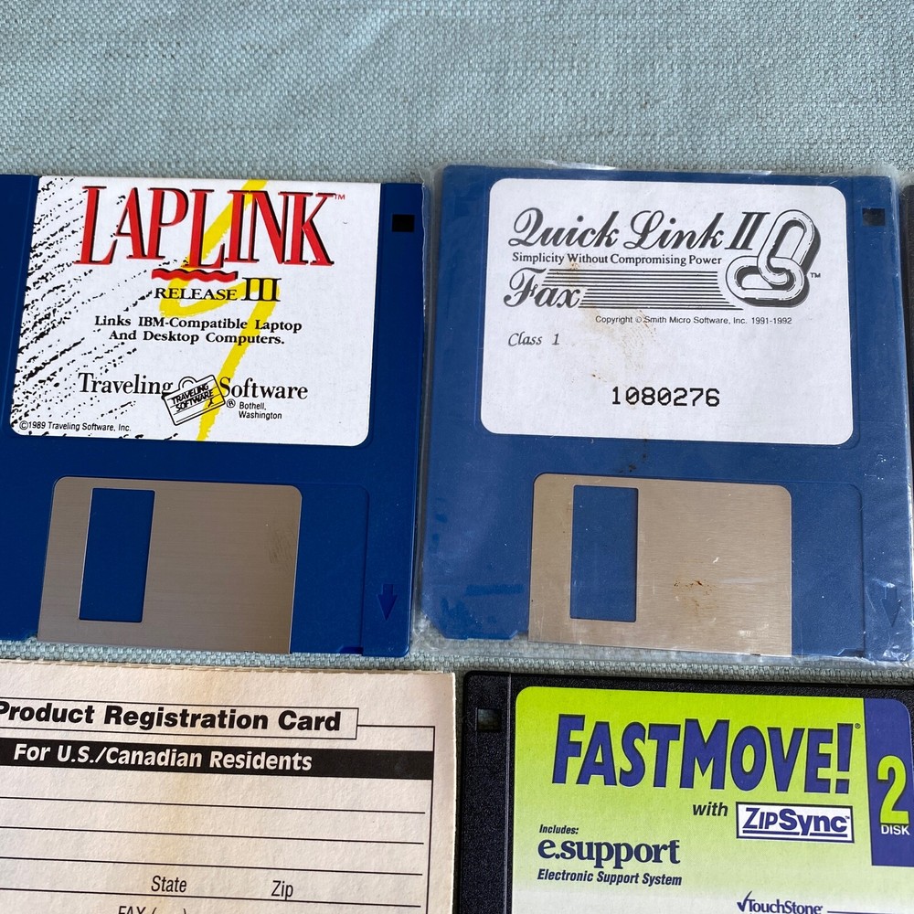 LapLink QuickLink FastMove ZipSync Softworx InterLink Disk 3.5” Floppy Floppies