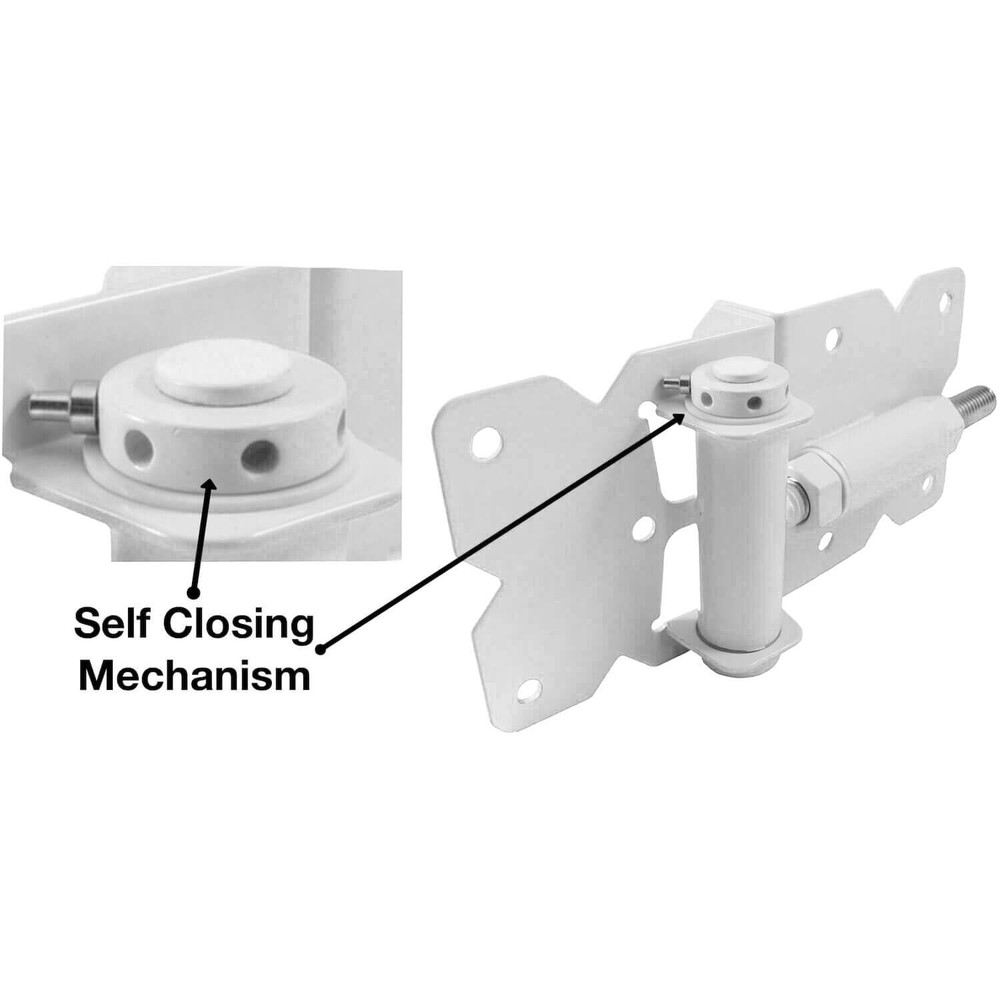 White Self Closing Vinyl Single Gate Kit with Extended Latch - 2 hinges & Latch