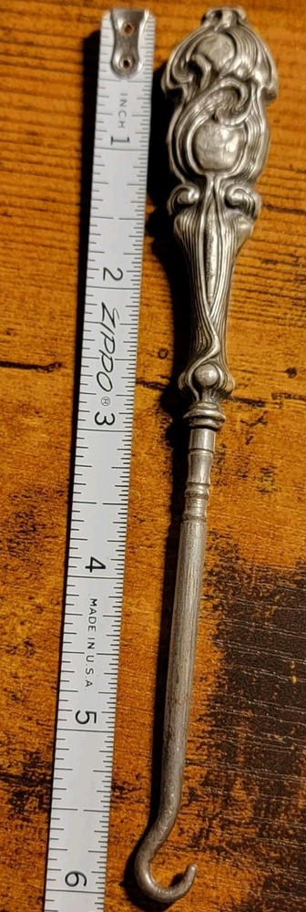 Bristol Silver Handle Small Mini Button/shoe Hook 6" Antique