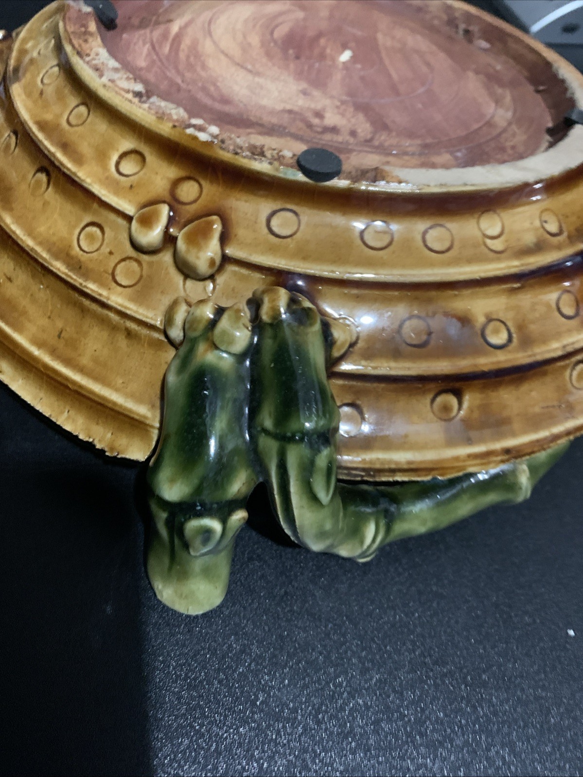 Vintage Mission Style Pottery Dragonfly Collectable Art Pottery Green Bowl 11"