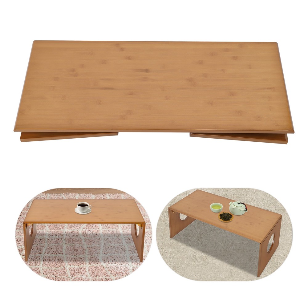 Folding Floor Coffee Table Brown Low Coffee Table Bamboo Portable Coffee Table