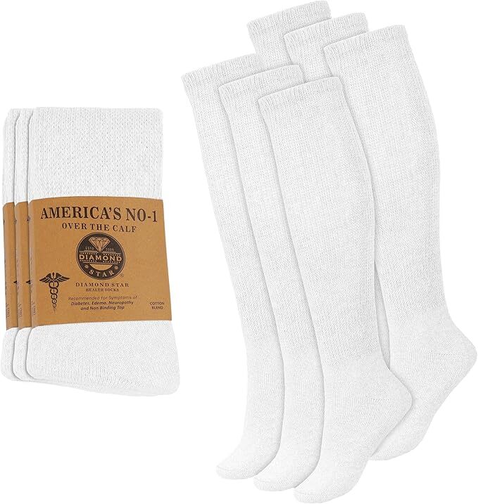 6-12Pairs Men's Diabetic Over The Calf - Knee High Compression Cotton Crew Socks