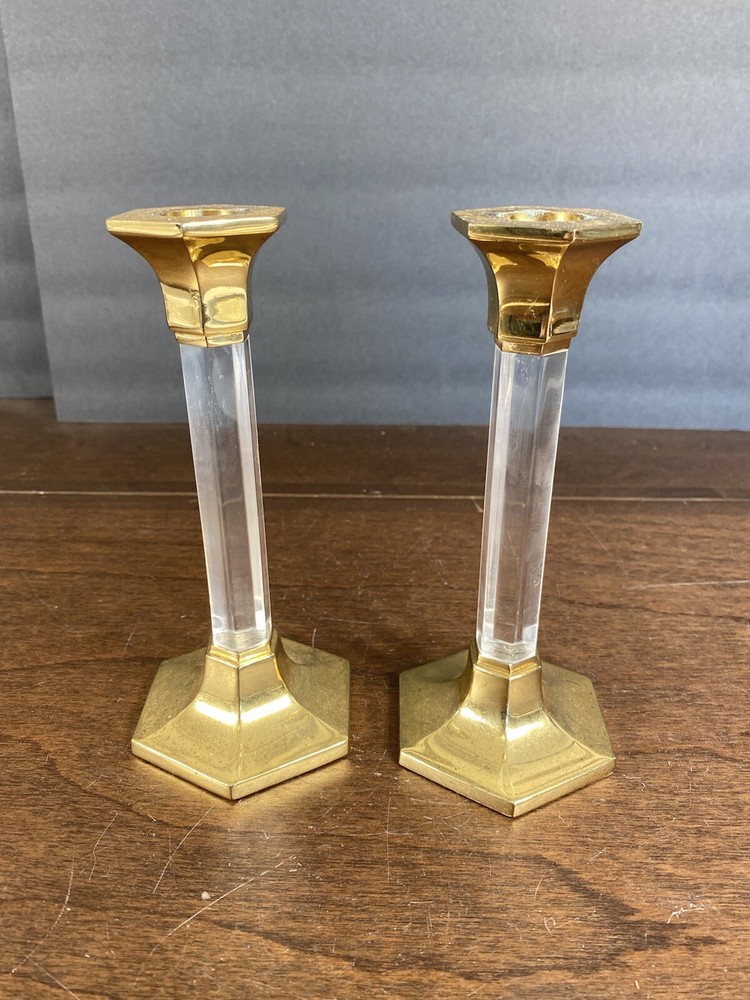 Fine Crystal & Brass Candle stick Holder Set