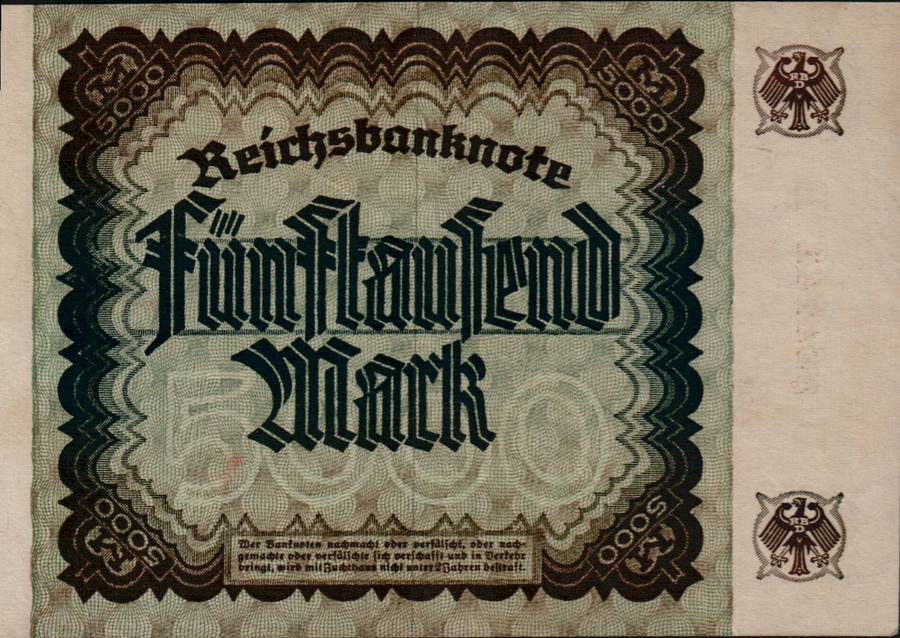 1923 Germany Weimar Republic Hyper Inflation 5000 Mark Banknote