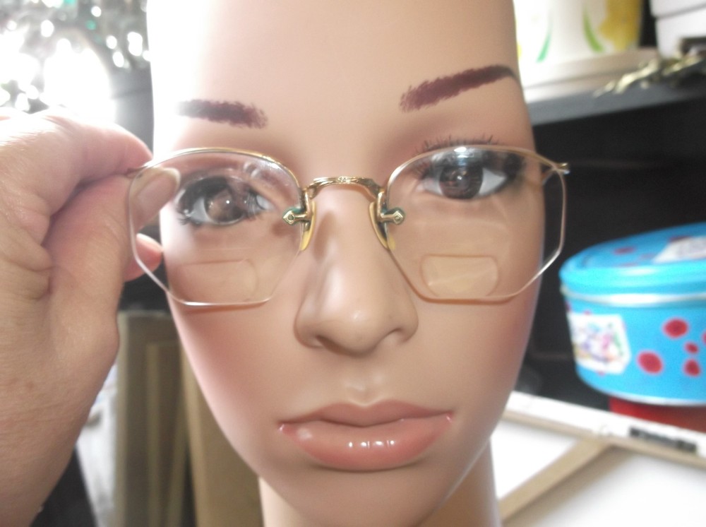 ANTIQUE SPECTACLES 12KGF GOLD TONE - UNTESTED - BIFOCAL + MONOGRAM CASE