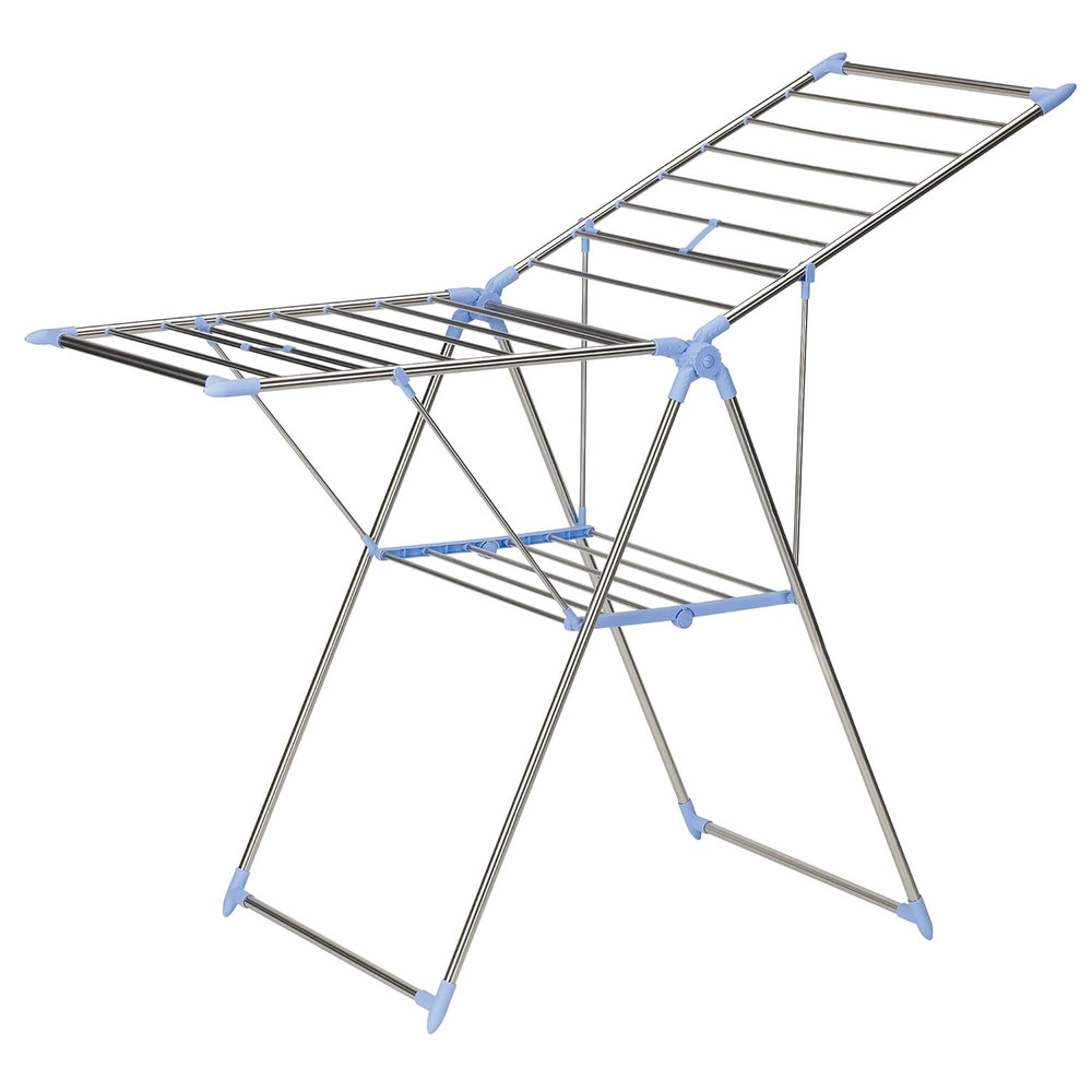 Collapsible Adjustable Gullwing Metal Clothes Drying Rack in Grey