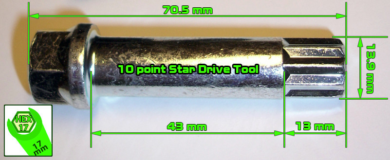 Wheel Lug Nut Bolt 10 Point Star Drive Tool Key