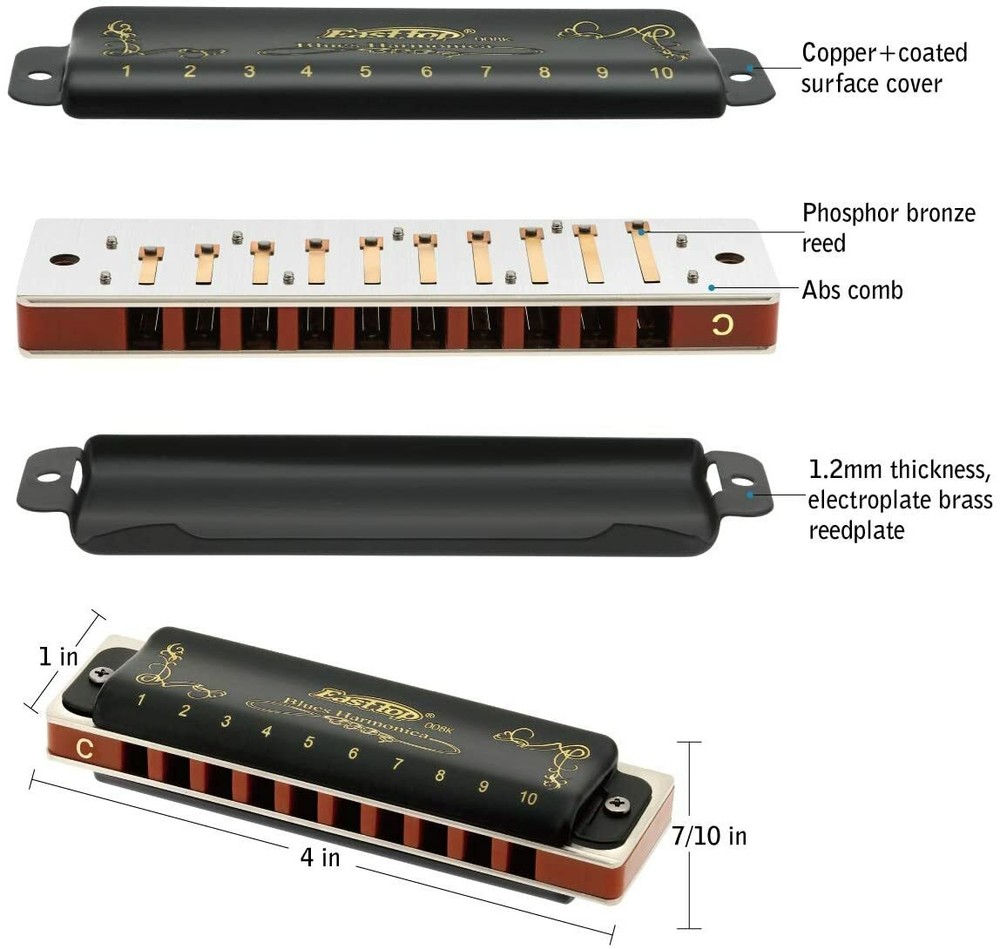 EASTTOP Harmonica Set 12Pack Diatonic Blue 10Hole Harmonica Set Party Lover Gift