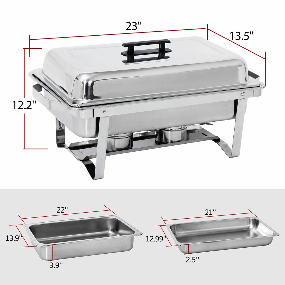 2PCS 8QT Chafing Dish High Grade Stainless Durable Chafer Complete Set Silver