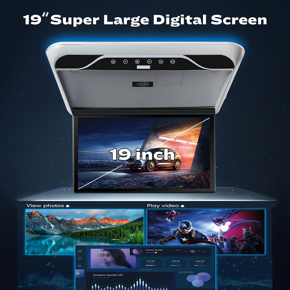 19.5" Overhead Flip Down Car Roof Monitor HD TFT 1080P Screen USB HDMI