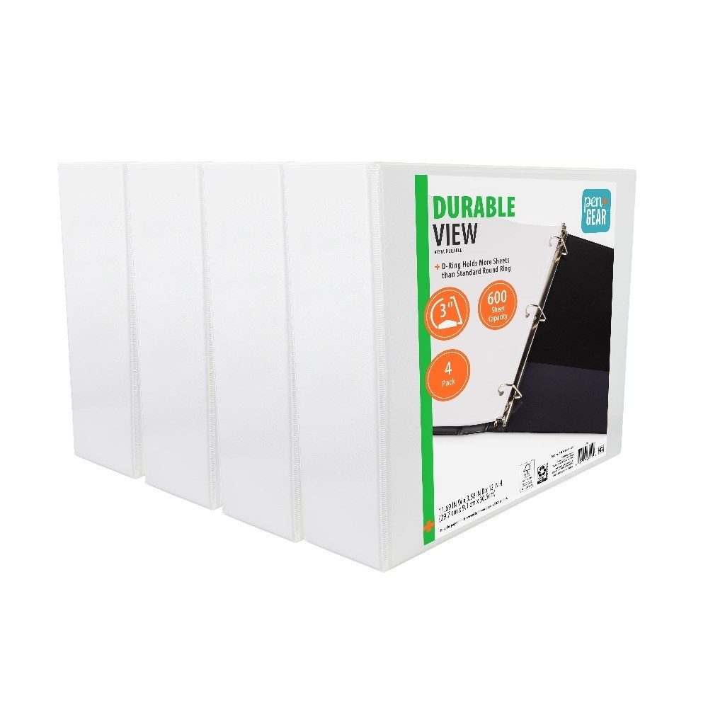 Durable 3 Ring Binder 3 Inch Rings 4 Pack White 3 Ring Binders for School Office