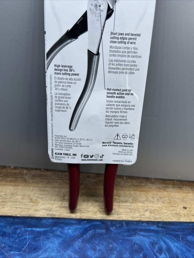 Klein Tools D228-8-SEN Diagonal Cutting Pliers, High-Leverage, 8-Inch