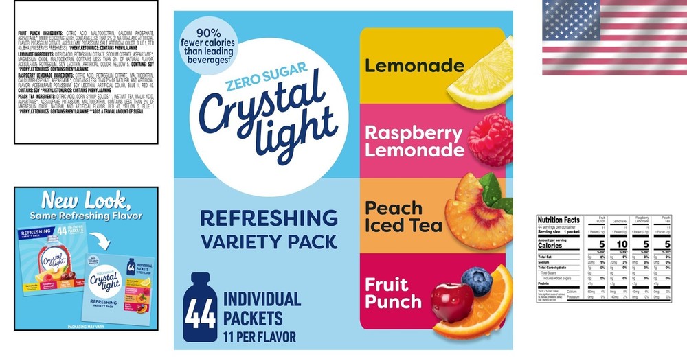 Refreshing Drink Mix Variety Pack – 44 Zero Sugar Packets for Anytime Hydration