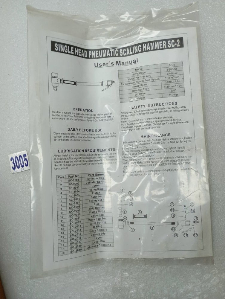 PNEUMATIC SCALING HAMMER SC-2