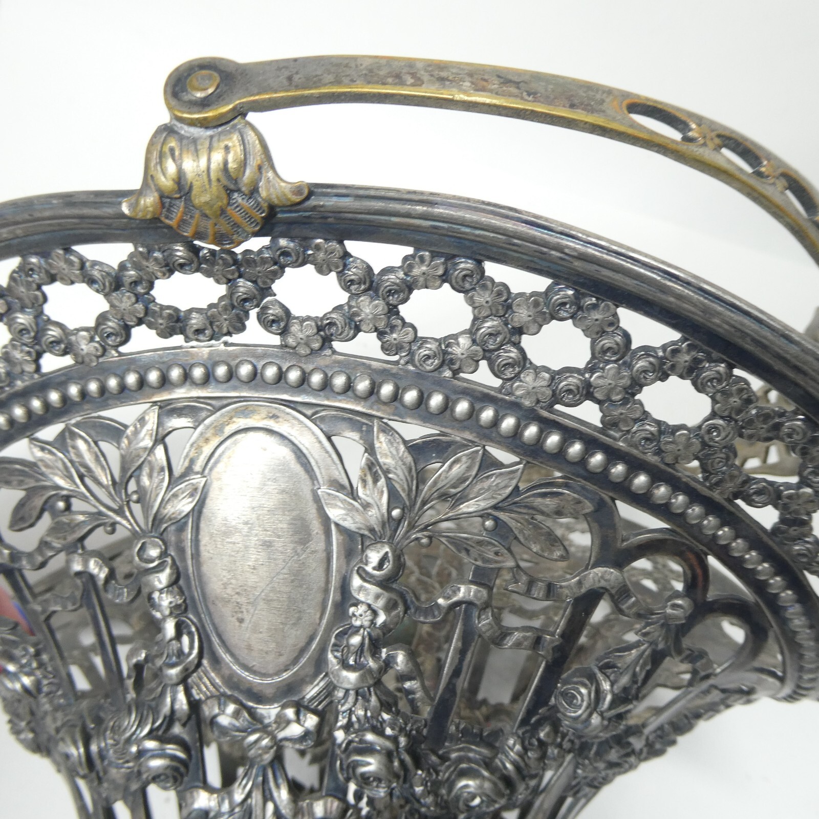 German Silver Pierced Bride’s Basket B.M. Germany Hallmarked Antique Art Nouveau