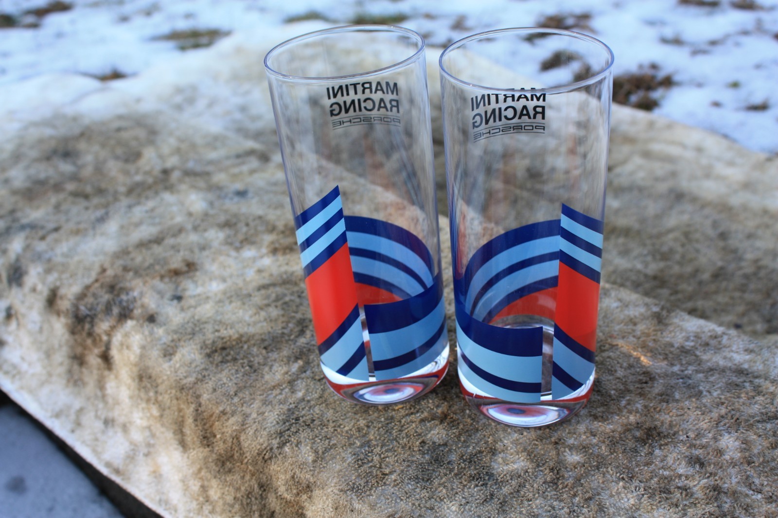 2 Porsche Long Glass Martini Racing Set Glasses Lead Crystal 935 911 GT3 956