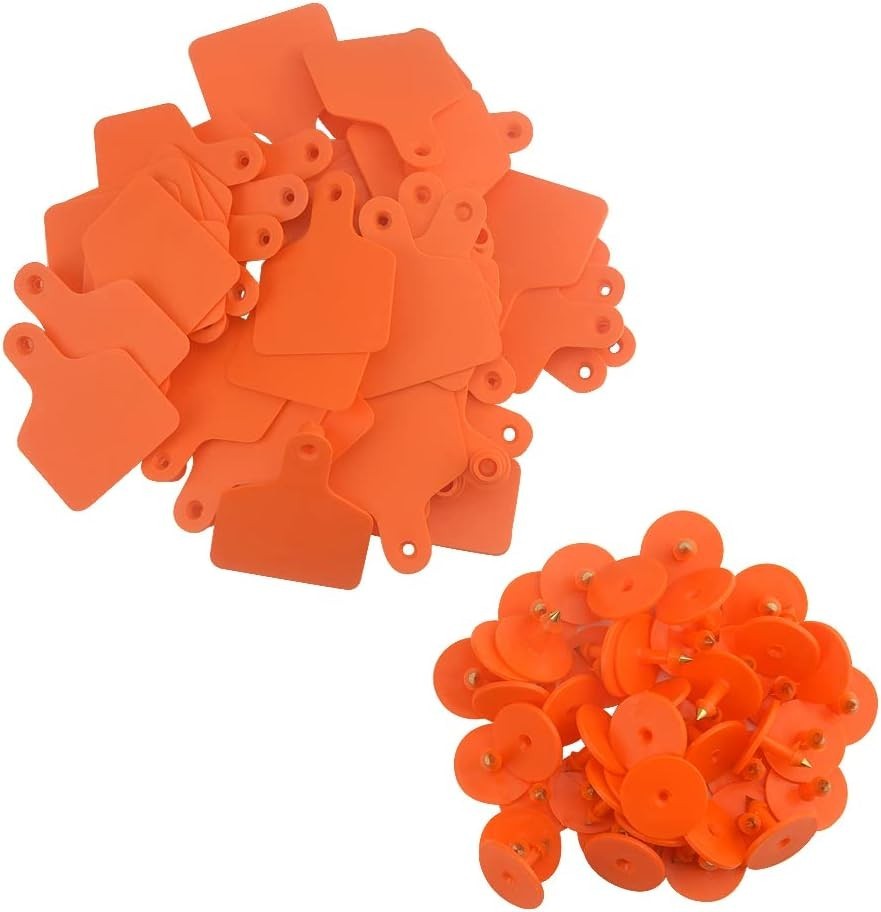 100 Sets Livestock Identification Blank Ear Tags Orange Livestock Ear Tag Bla...