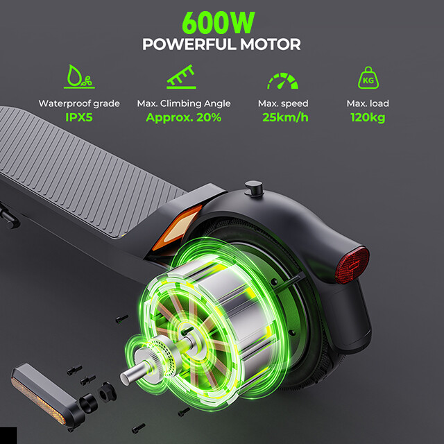 10" 600W E Scooter for Adults Foldable Scooter Double Shock Absorption, 20mph