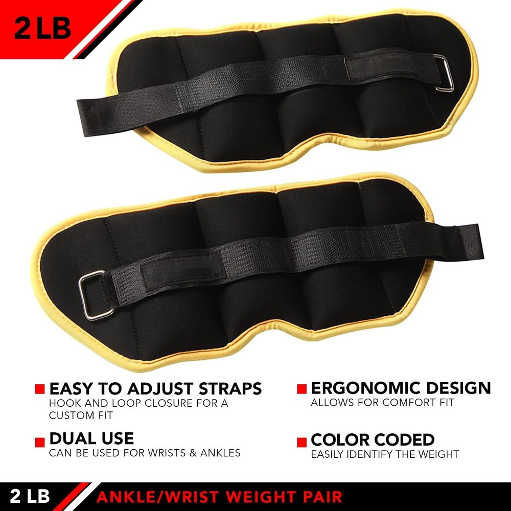 JFIT Adjustable Ankle Weights - Weight Pair 10 2 lb Pair, Yellow