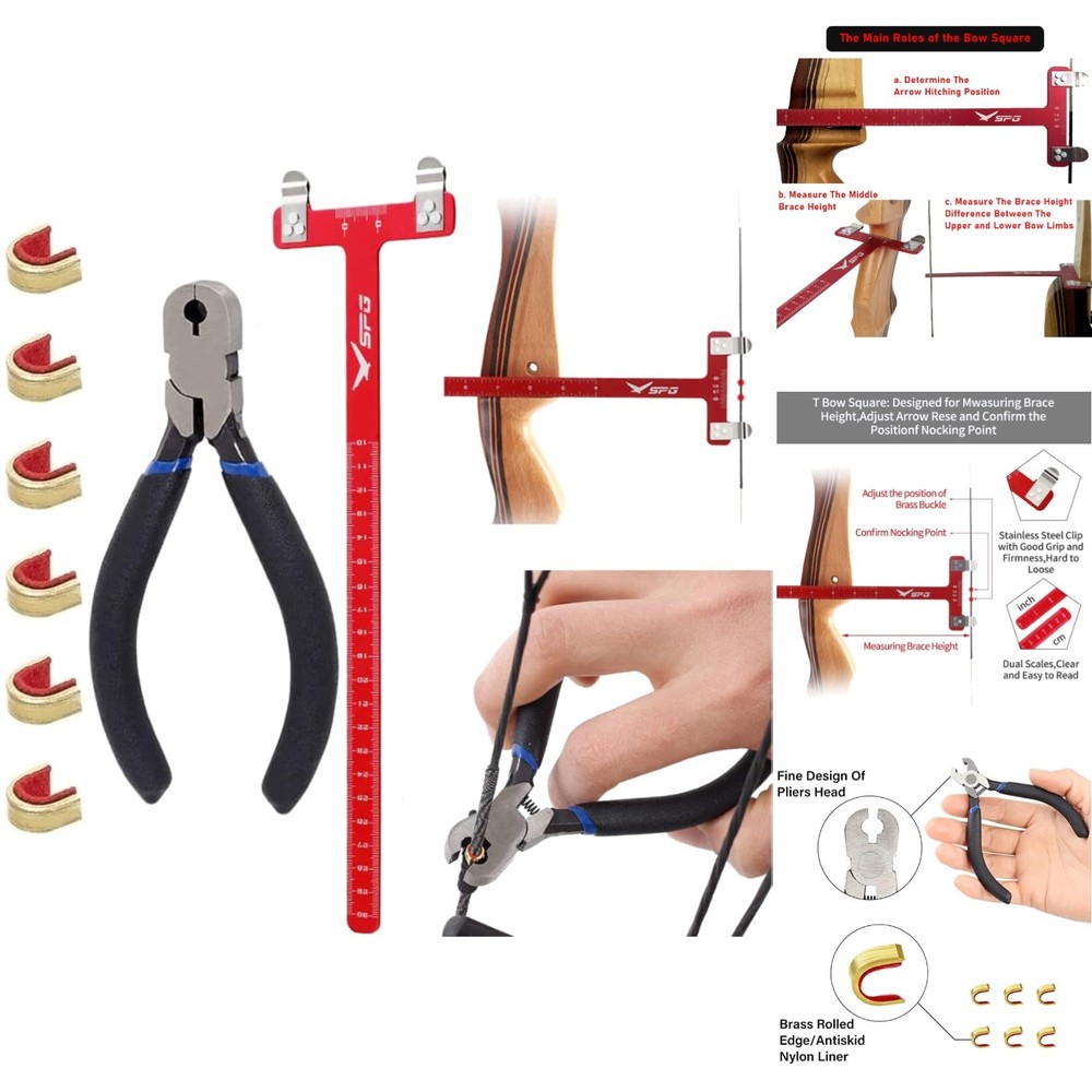 Archery Bow Square Nocking Point Pliers Kit T-Shape Ruler String Tuning Tool Set