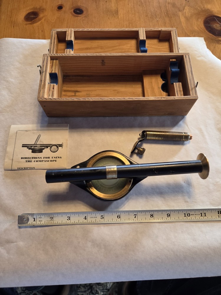 Vintage Compascope with  Wooden Case. Post WW2, working! with Working Light.