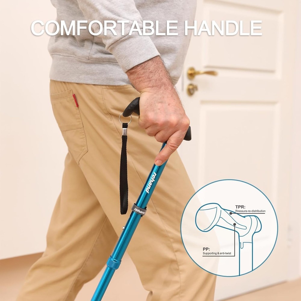 Foldable Adjustable Walking Cane for Seniors - Ergonomic Soft Grip and Stability