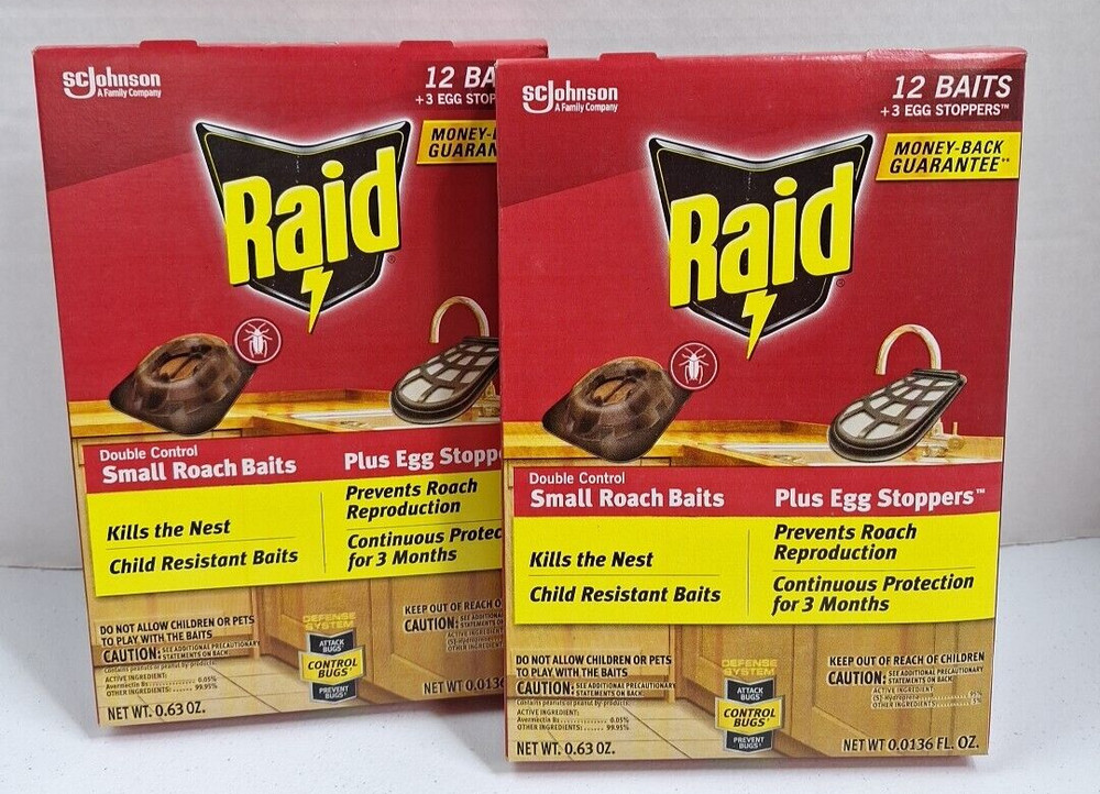 Raid Double Control 12 Small Roach Baits + Egg Stoppers 2 Box Lot