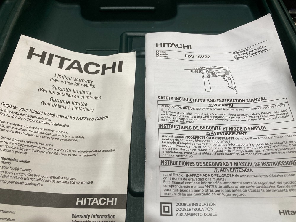 Hitachi FDV 16VB2 Hammer Drill - Includes Case and chuck key - Tested & Working