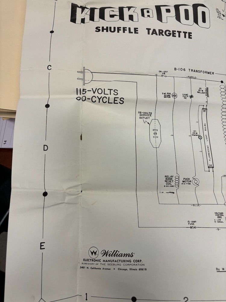 ORIGINAL-WILLIAMS-KICK A POO-SHUFFLE TARGETTE-SCHEMATICS