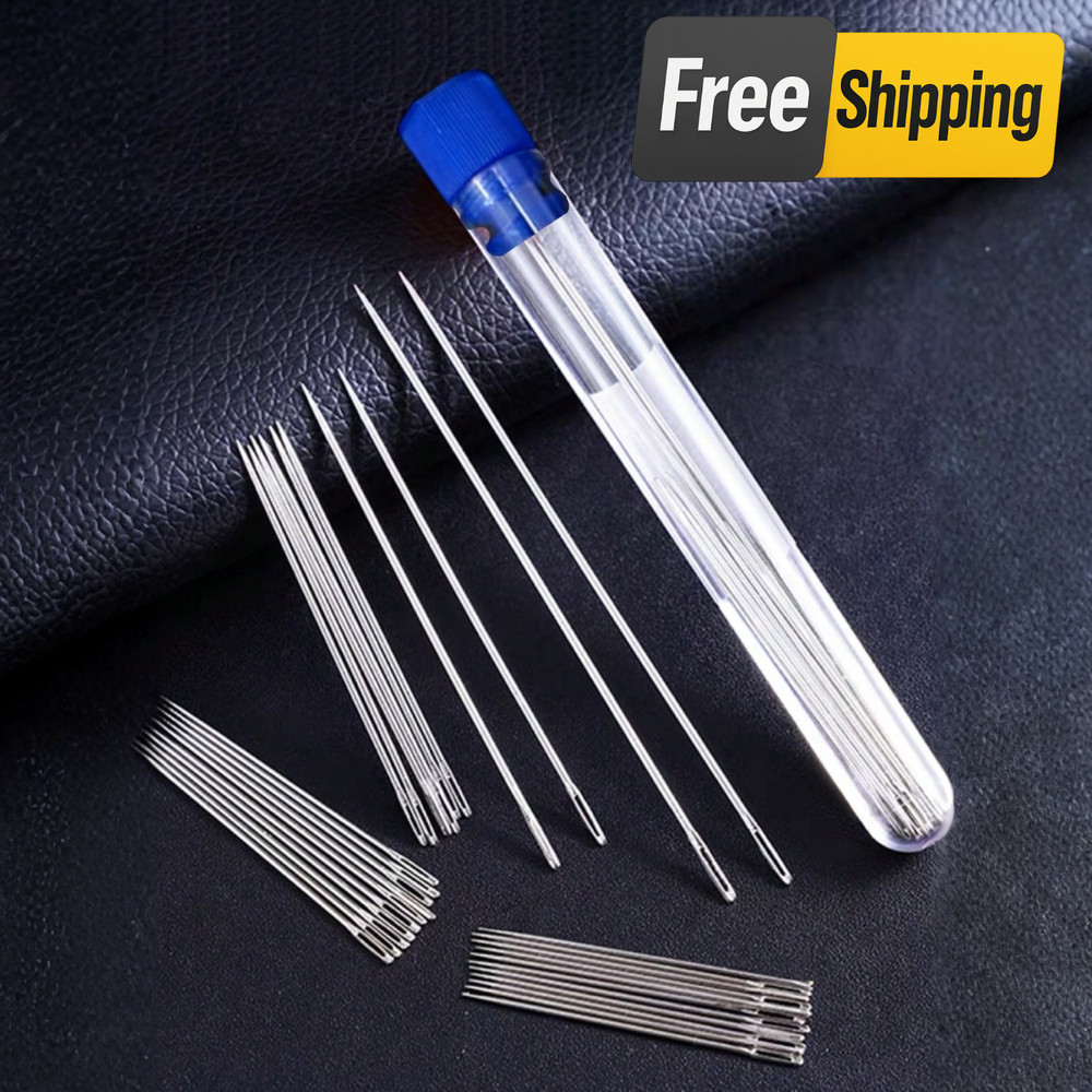 40Pcs Premium Large Eye Sewing Needles Stainless Steel Hand Kit Multifunction US