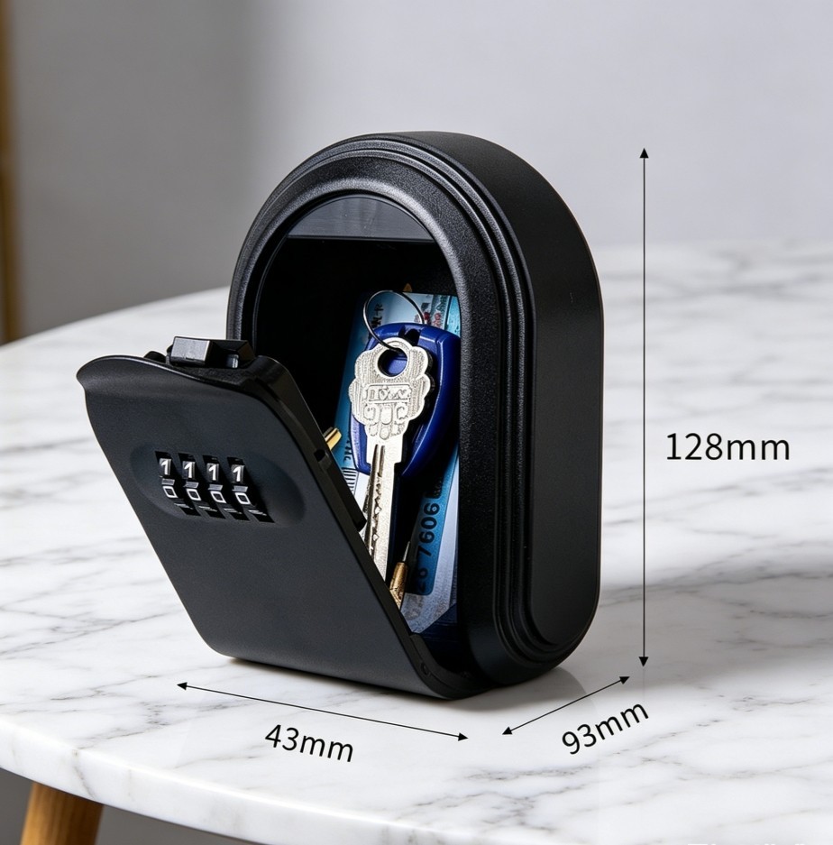 Black ABS wall mounted key box with 4-digit variable password for key storage