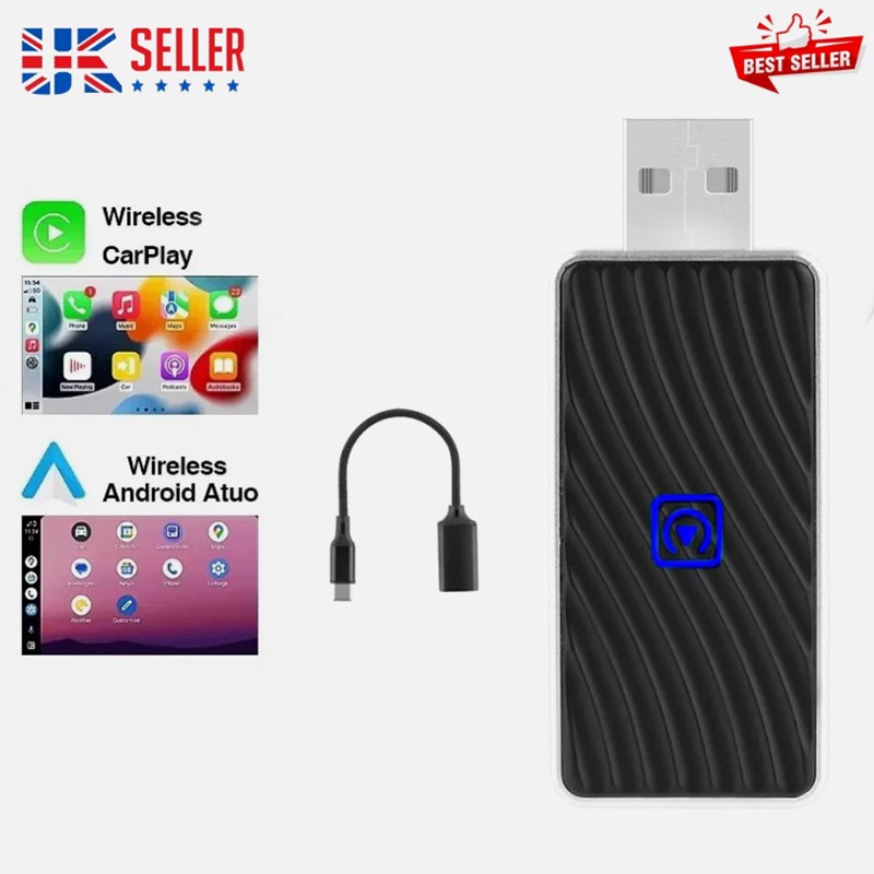 2 in 1 Car Auto Wireless Carplay & Android Auto USB Adapter Plug & Play