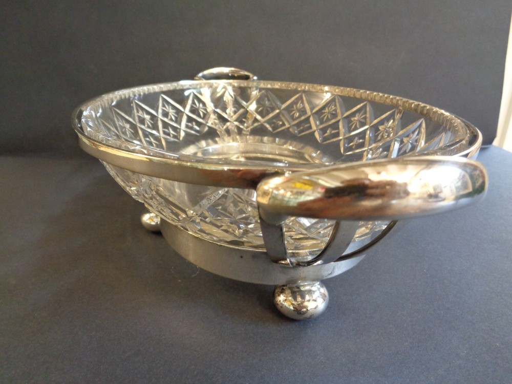 Walker & Hall Silver Plate & Crystal Serving Dish