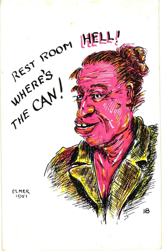 Rest Room Hell! Where's The Can! Elmer Anderson Comic Postcard