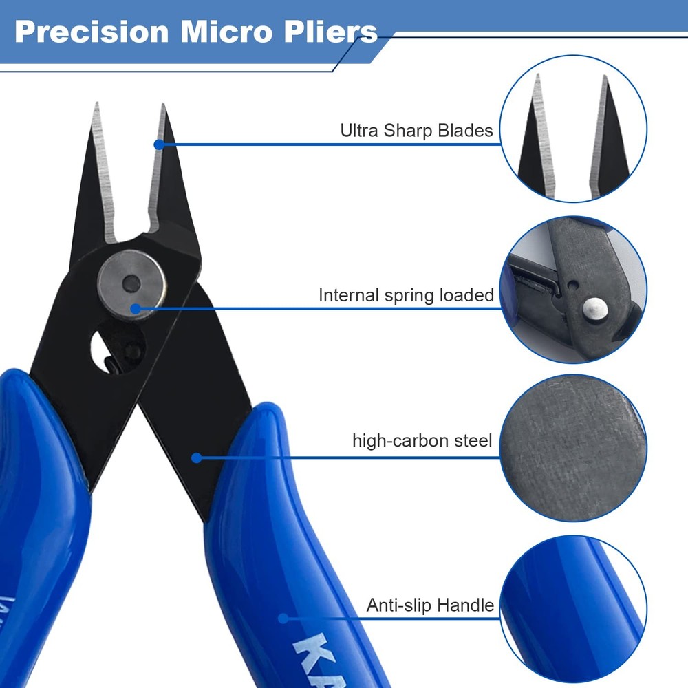 KAIHAOWIN Micro Wire Cutters with Spring, 2 Pack, 5 inch 2 Blue