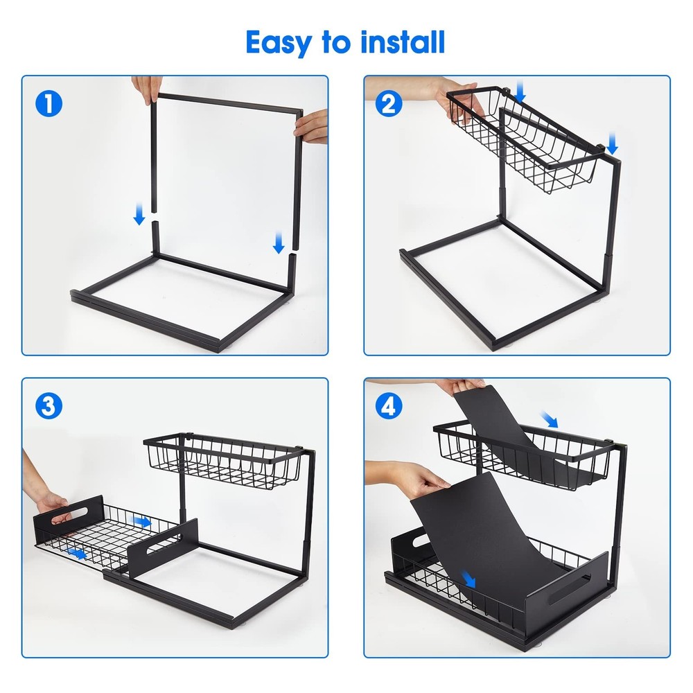 Under Sink Organizer, 2 Tier Pull-Out Cabinet Storage Shelf, Rust-Resistant M...