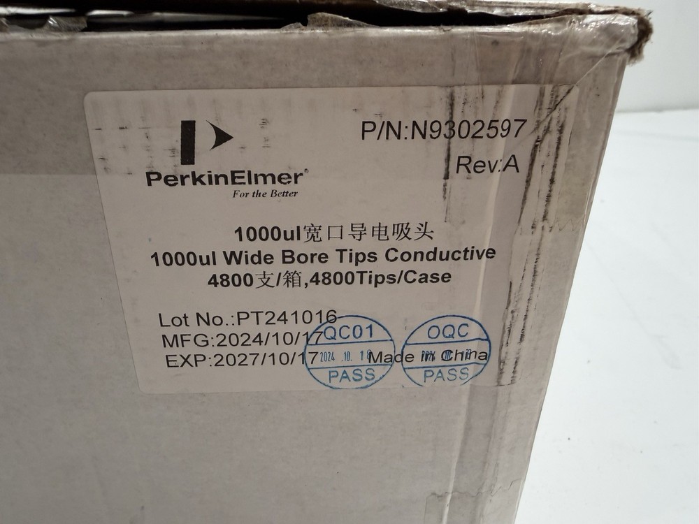 Perlin Elmer N9302597 1000 uL Wide Bore Tips, Qty 4416 (case missing 2 boxes)
