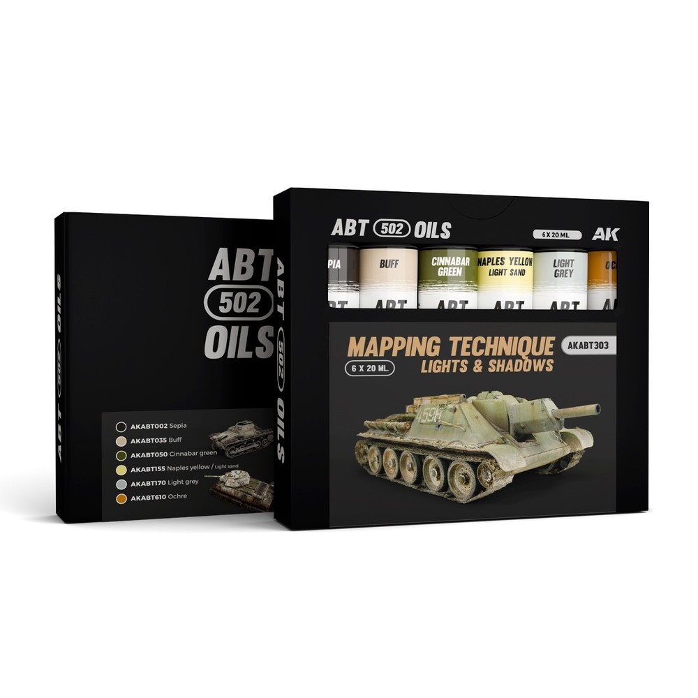 AK-Interactive ABT502 Oils Mapping Technique Lights & Shadows Paint Set AKABT303