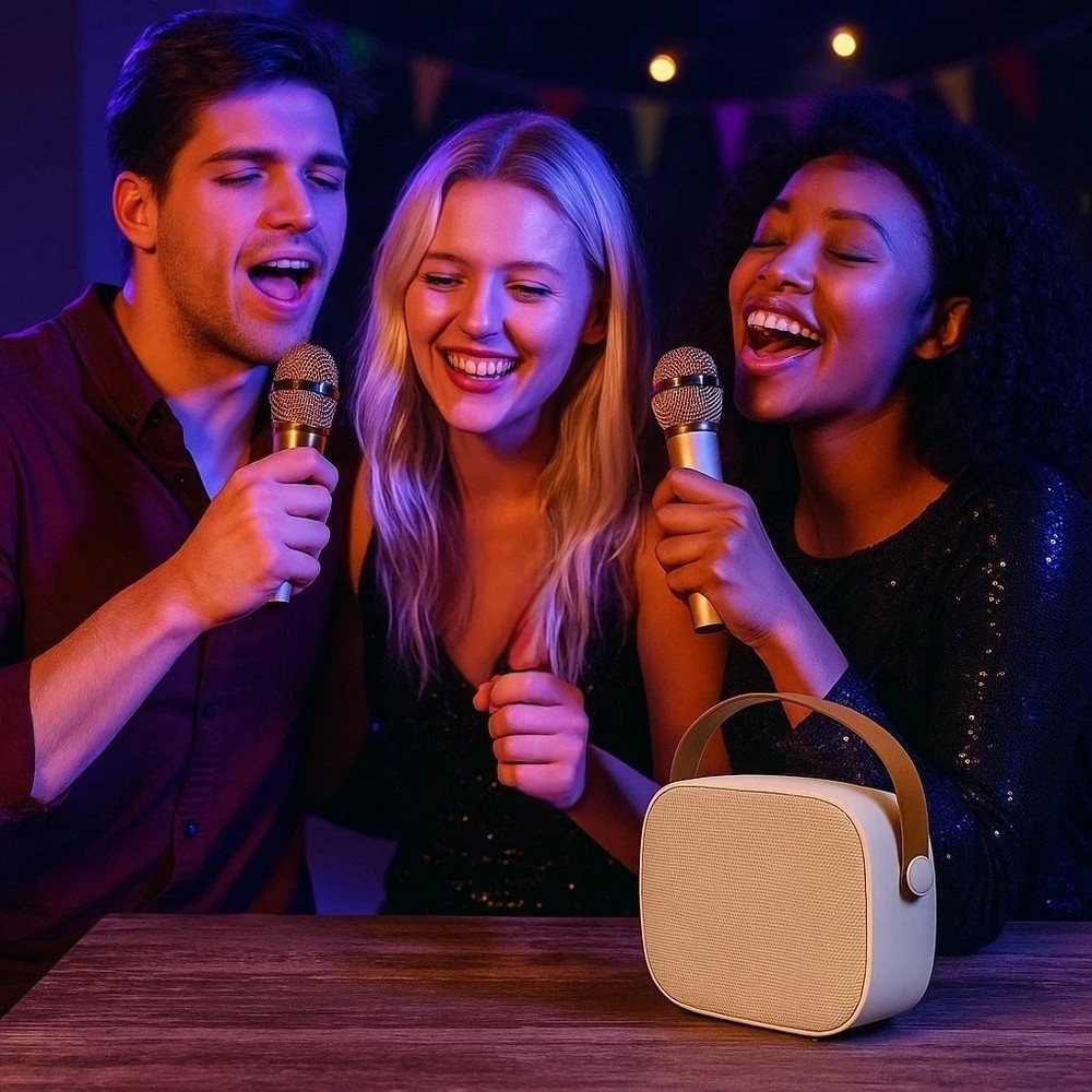 Mini Karaoke Machine with 2 Wireless Microphones & Portable Bluetooth Speaker